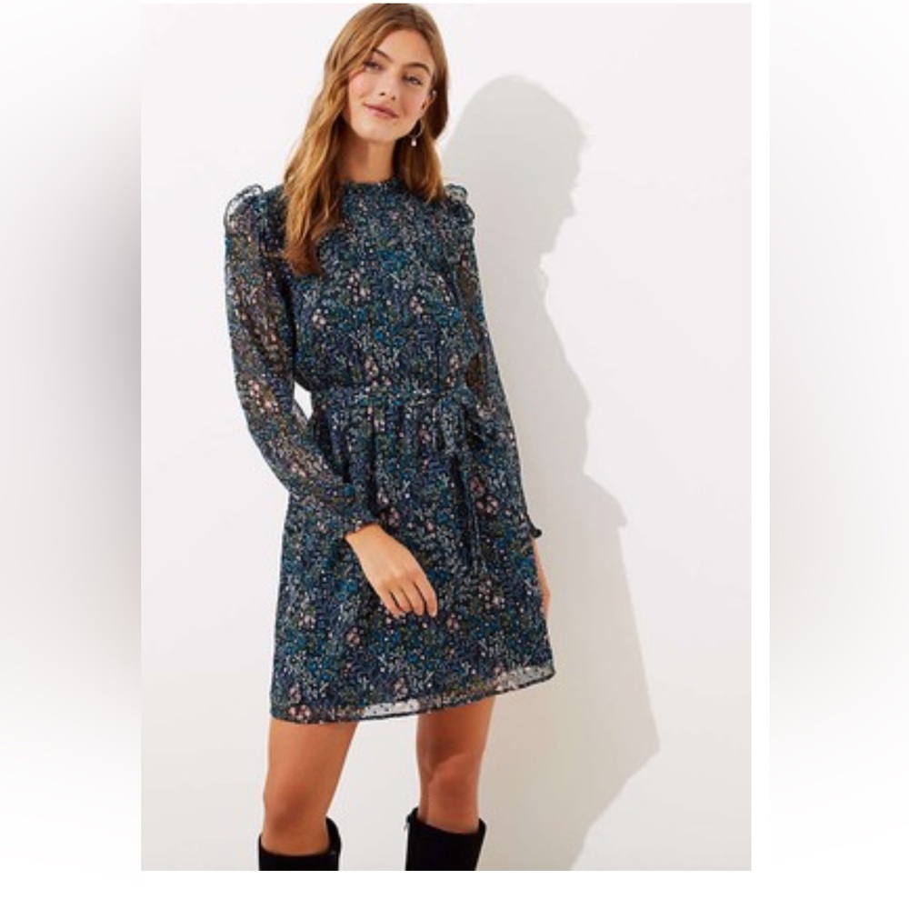 Loft Floral Print Long Sleeve Short Dress